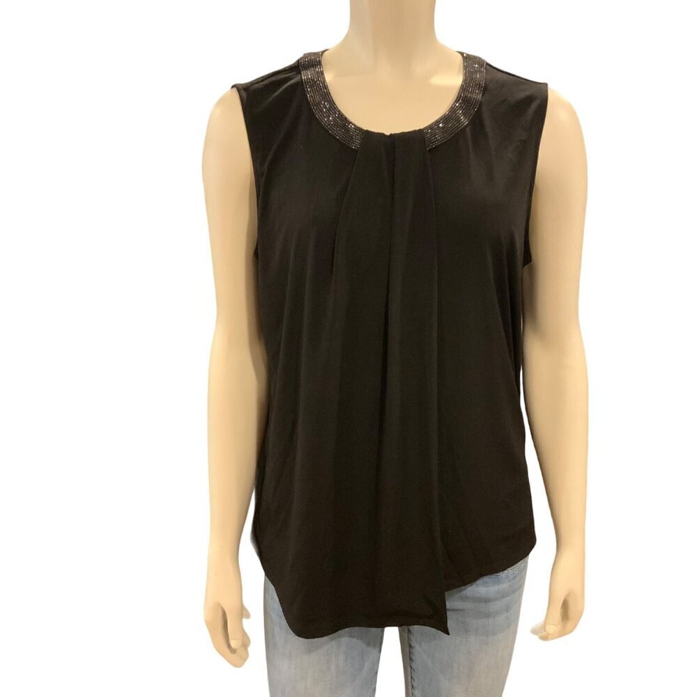 Calvin Klein Women’s size large Black top sleeveless round neck w/rhinestones